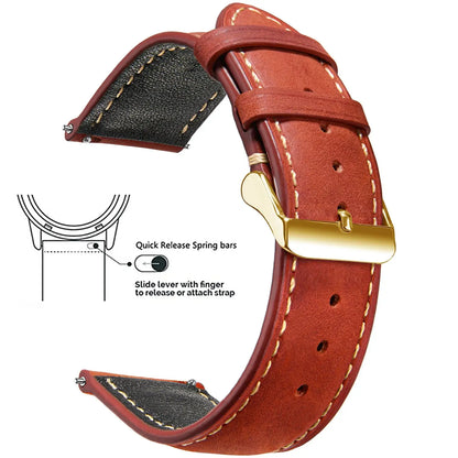 Vintage Quick-Release Genuine Leather Watch Strap