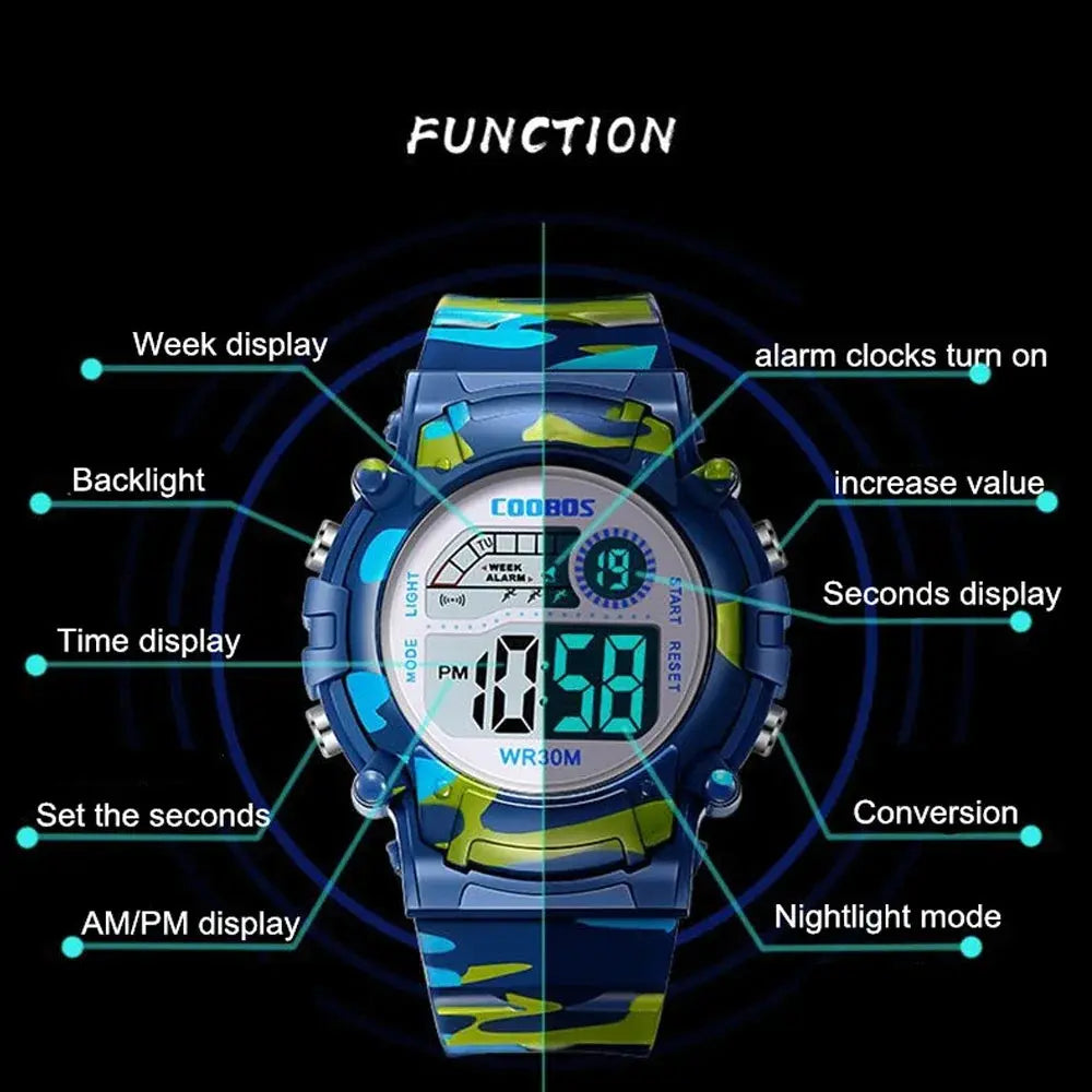 Waterproof Luminous Sport LED Digital Watches for Kids Inspirational Watches