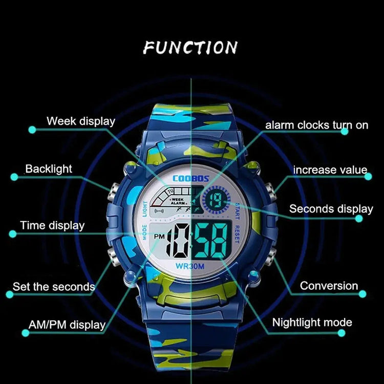 Waterproof Luminous Sport LED Digital Watches for Kids Inspirational Watches