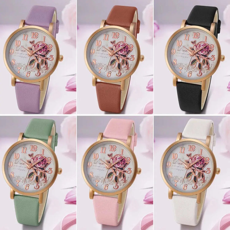 Fashion Casual Luxury Women Peony Dial PU Leather Quartz Watch Elegant - Inspirational Watches
