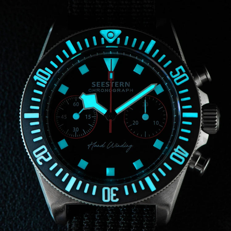 SEESTERN Chronograph Man of Watch Mechanical Tianjin ST1901 Movement Sapphire Wristwatches Nylon Sticker Strap Luminous Skeleton Inspirational Watches