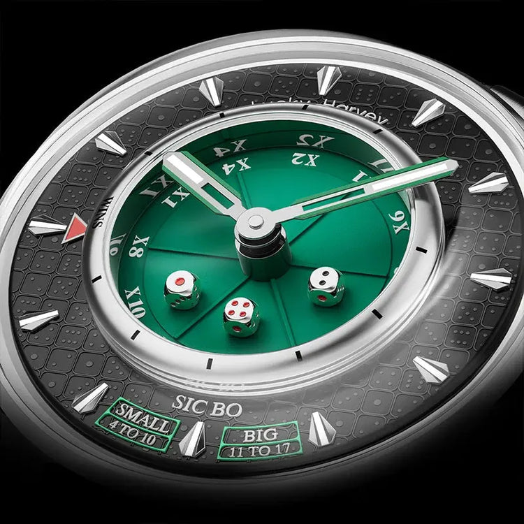 Lucky Harvey Sic Bo Dial Automatic Mechanical Watches for Men 2.5MM Micro-carving Dice Cambered Sapphire Funny Party Game Watch Inspirational Watches