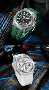 MEGIR Skeleton Dial Men Mechanical Watch Silicone Strap 316 Stainless Steel Case 50M Waterproof Automatic Wristwatches Men&