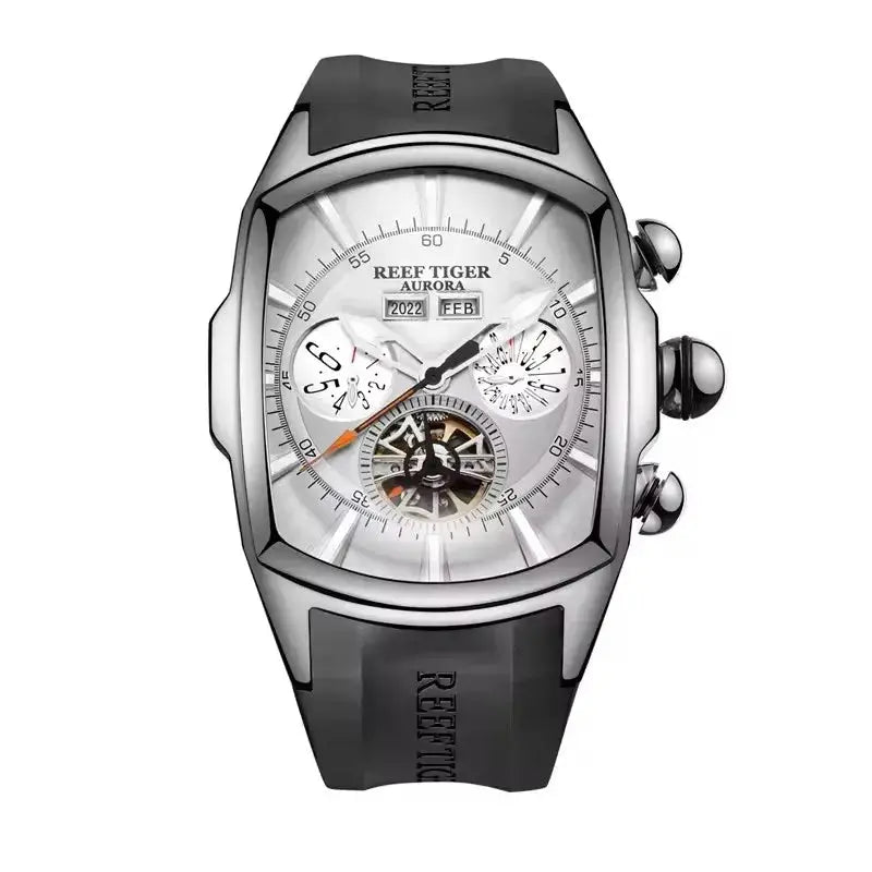 Reef Tiger 316L Stainless Steel Wine Barrel Automatic Watch Fashion Mulitfunction Tourbillon Mechanical Watches for Men RGA3069 Inspirational Watches