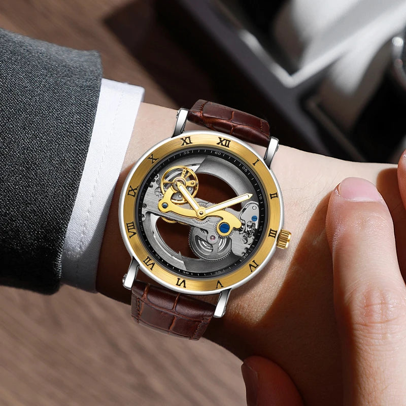 Mechanical Wristwatches Watches for Man Watches Golden Bridge Skeleton Automatic Mechanical Mens Watch reloj hombre montre homme Inspirational Watches