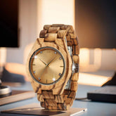 Diamond & Natural Wood Gold Dial Watch Ladies Inspirational Watches