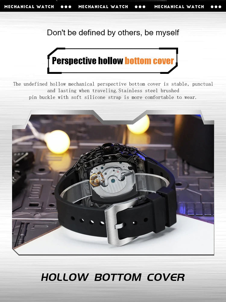 Fully automatic skeleton mechanical watch, fashionable personality, luxury hot men&