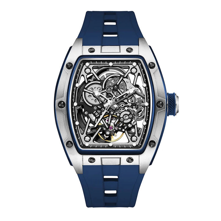 Mechanical Watch for Men Fashion Sport Analog Automatic Wristwatch Skeleton Stainless 50M Waterproof Watches with Tonneau Dial Inspirational Watches