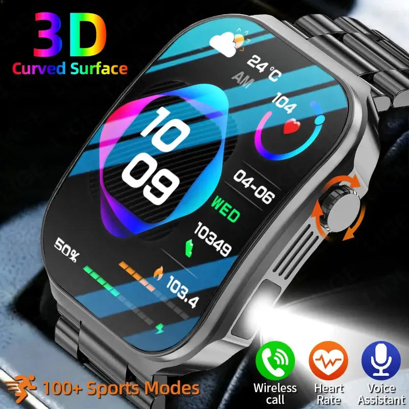 LIGE New 2.2-inch 3D Curved Screen Smart Watch With LED Light Thermometer Health Monitor Smartwatch BT Call Sports Fitness Watch Inspirational Watches