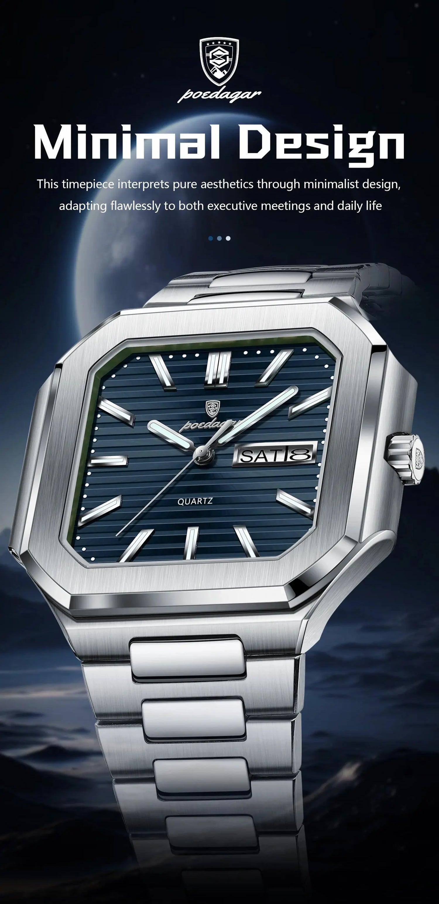 Square Fashion Man Waterproof Luminous Wristwatch Inspirational Watches