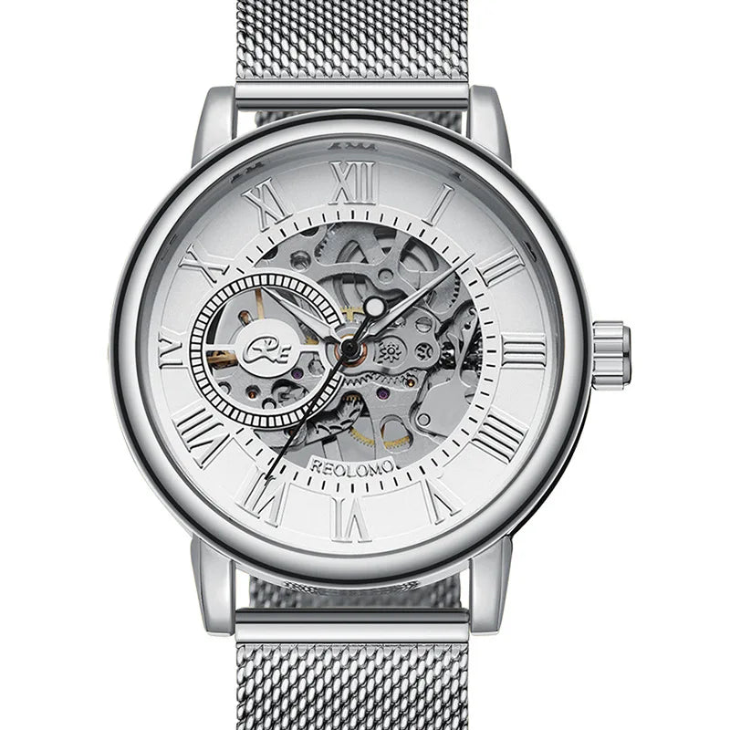 Mechanical Hand Wind Watch for Men Top Brand Luxury Fashion Skeleton Mesh Strap Wristwatch Male Clock Montre Homme Drop Shipping Inspirational Watches