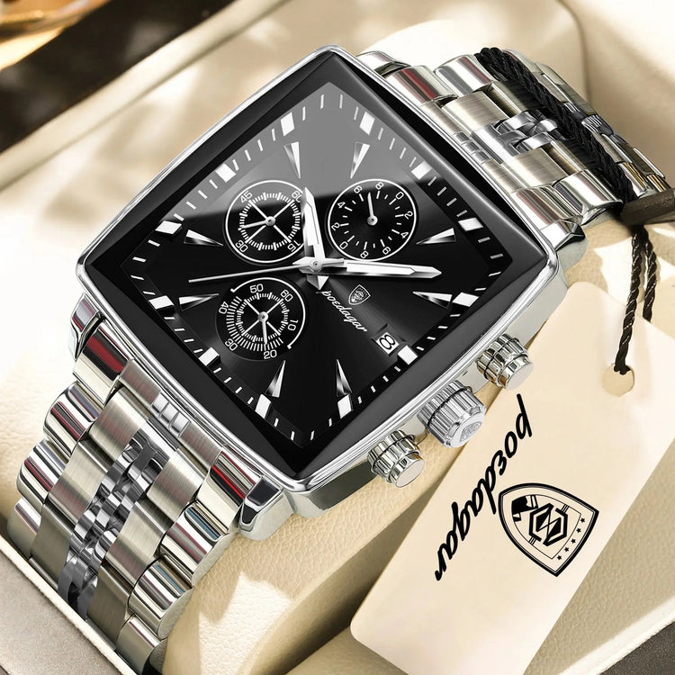 POEDAGAR Business Quartz Man Wristwatch Stainless Steel Waterproof Luminous Men Clock Chronograph Date Sport Men&