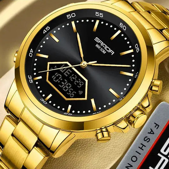 Dual Display Multi functional Night Light Waterproof Business Sports Watch Inspirational Watches