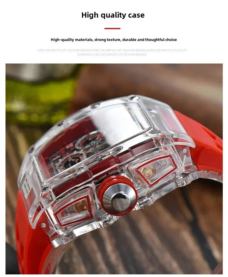 six-pin multi-functional running second engraving hollow quartz watch - Inspirational Watches