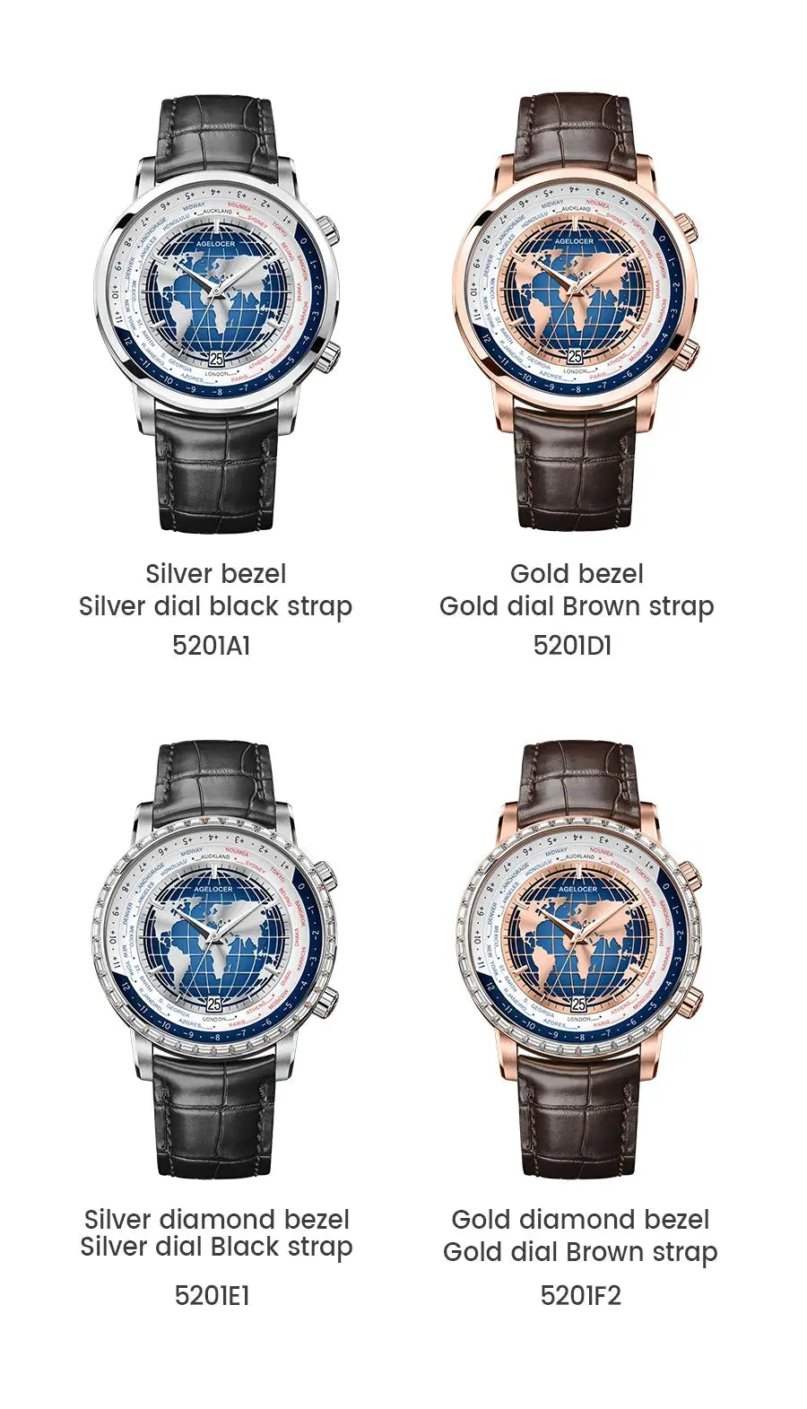 World Time Luxury Business Formal Automatic Mechanical Inspirational Watches