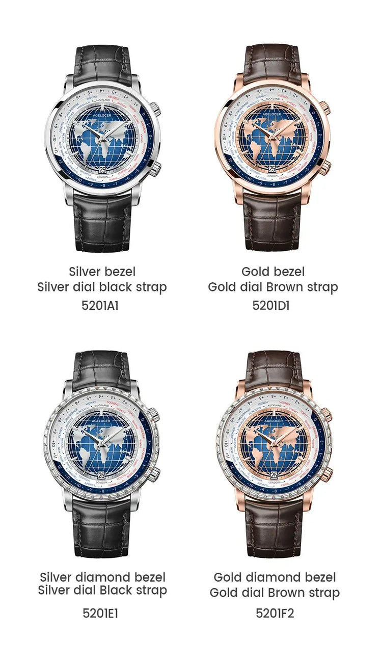 World Time Luxury Business Formal Automatic Mechanical Inspirational Watches