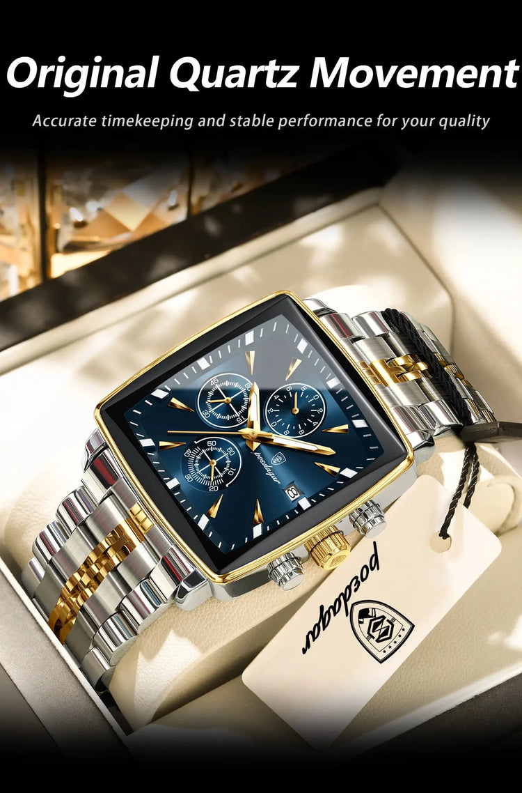 POEDAGAR Business Quartz Man Wristwatch Stainless Steel Waterproof Luminous Men Clock Chronograph Date Sport Men&