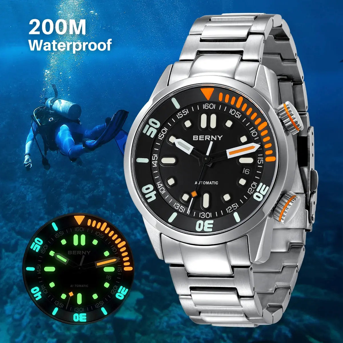 Automatic Dive Super Luminous Sapphire Swim Sport Mechanical Inspirational Watches
