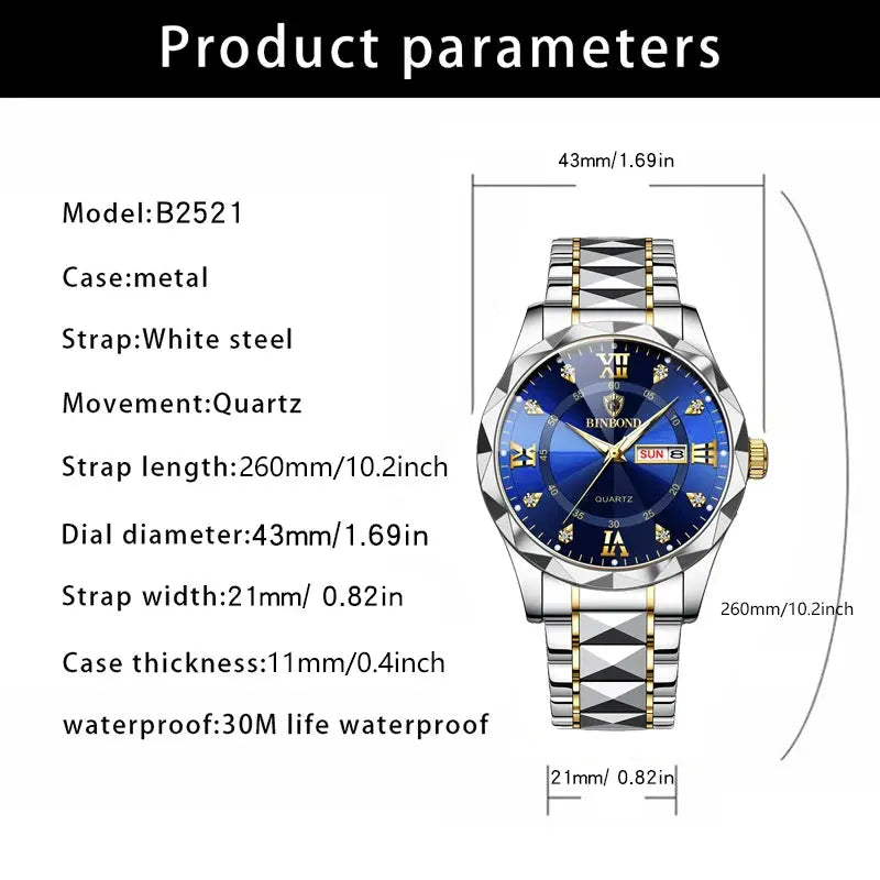 Original Waterproof Luminous Dual Calendar Watch Inspirational Watches