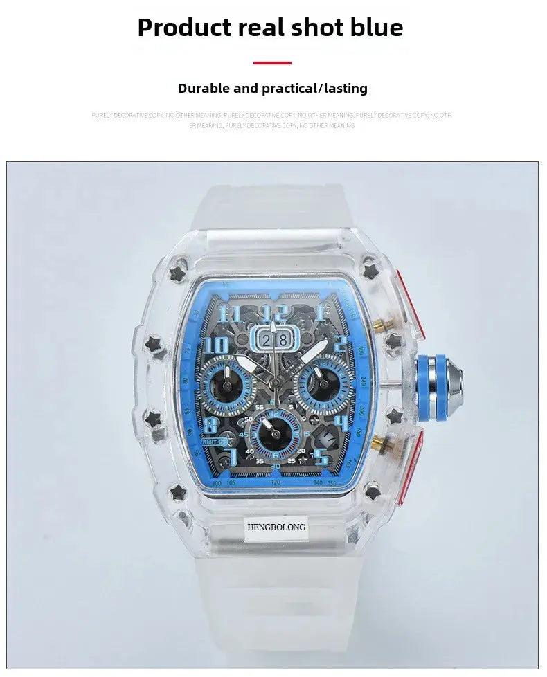 six-pin multi-functional running second engraving hollow quartz watch - Inspirational Watches