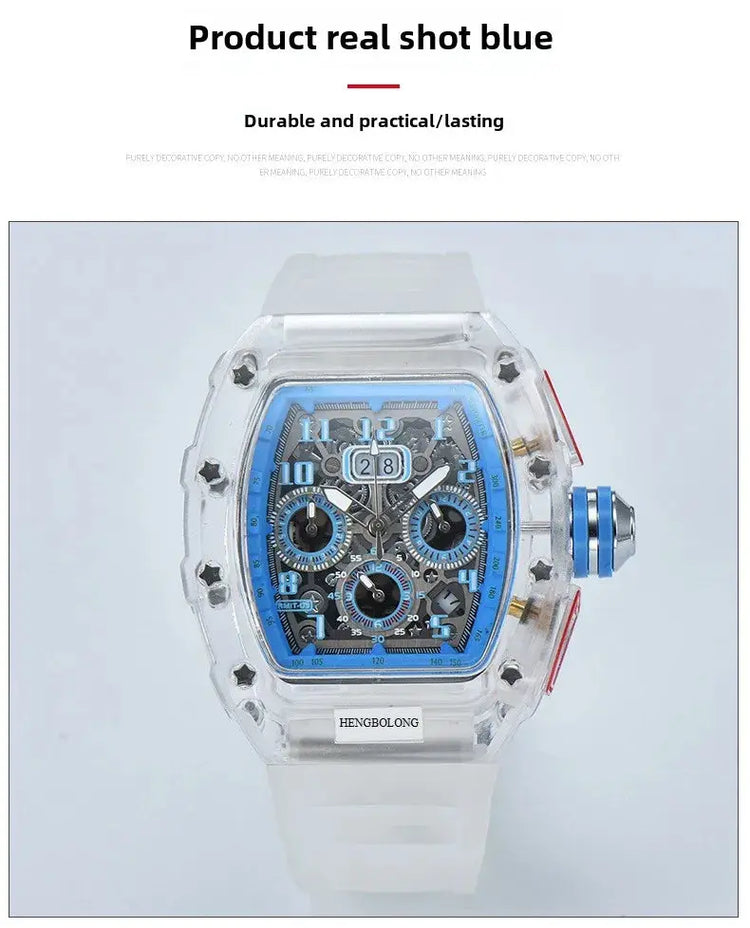 six-pin multi-functional running second engraving hollow quartz watch - Inspirational Watches