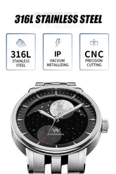 Lunar Moon Phase Automatic Mechanical Sapphire Waterproof Twin Moons Inspirational Watches