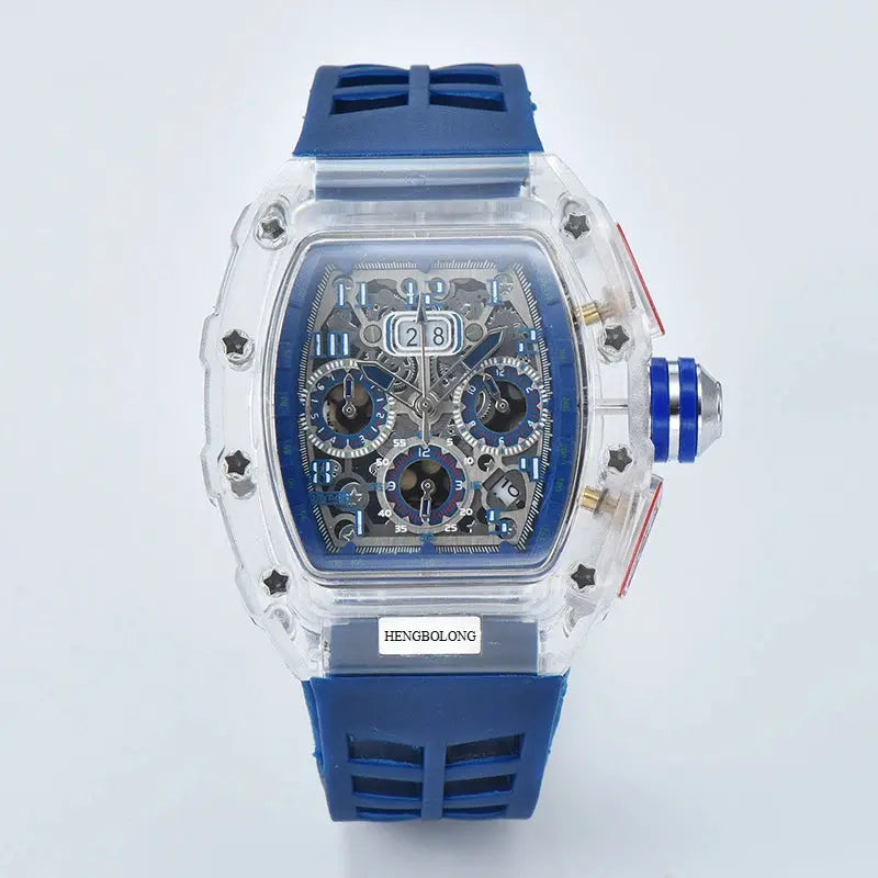 six-pin multi-functional running second engraving hollow quartz watch - Inspirational Watches
