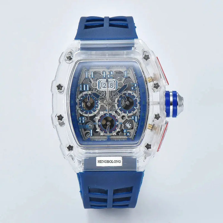six-pin multi-functional running second engraving hollow quartz watch - Inspirational Watches