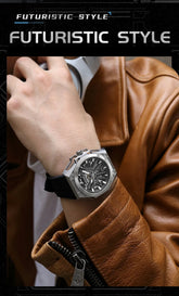MEGIR Skeleton Dial Men Mechanical Watch Silicone Strap 316 Stainless Steel Case 50M Waterproof Automatic Wristwatches Men&