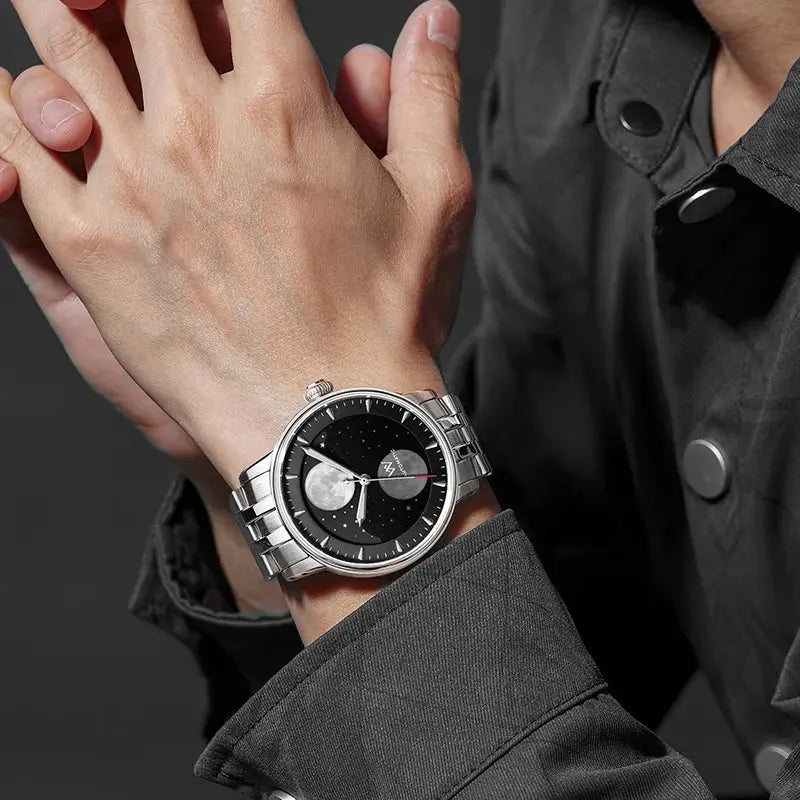 Lunar Moon Phase Automatic Mechanical Sapphire Waterproof Twin Moons Inspirational Watches