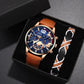 2PCS Set Fashion Calendar Watches Male Business Casual Brown Leather - Inspirational Watches