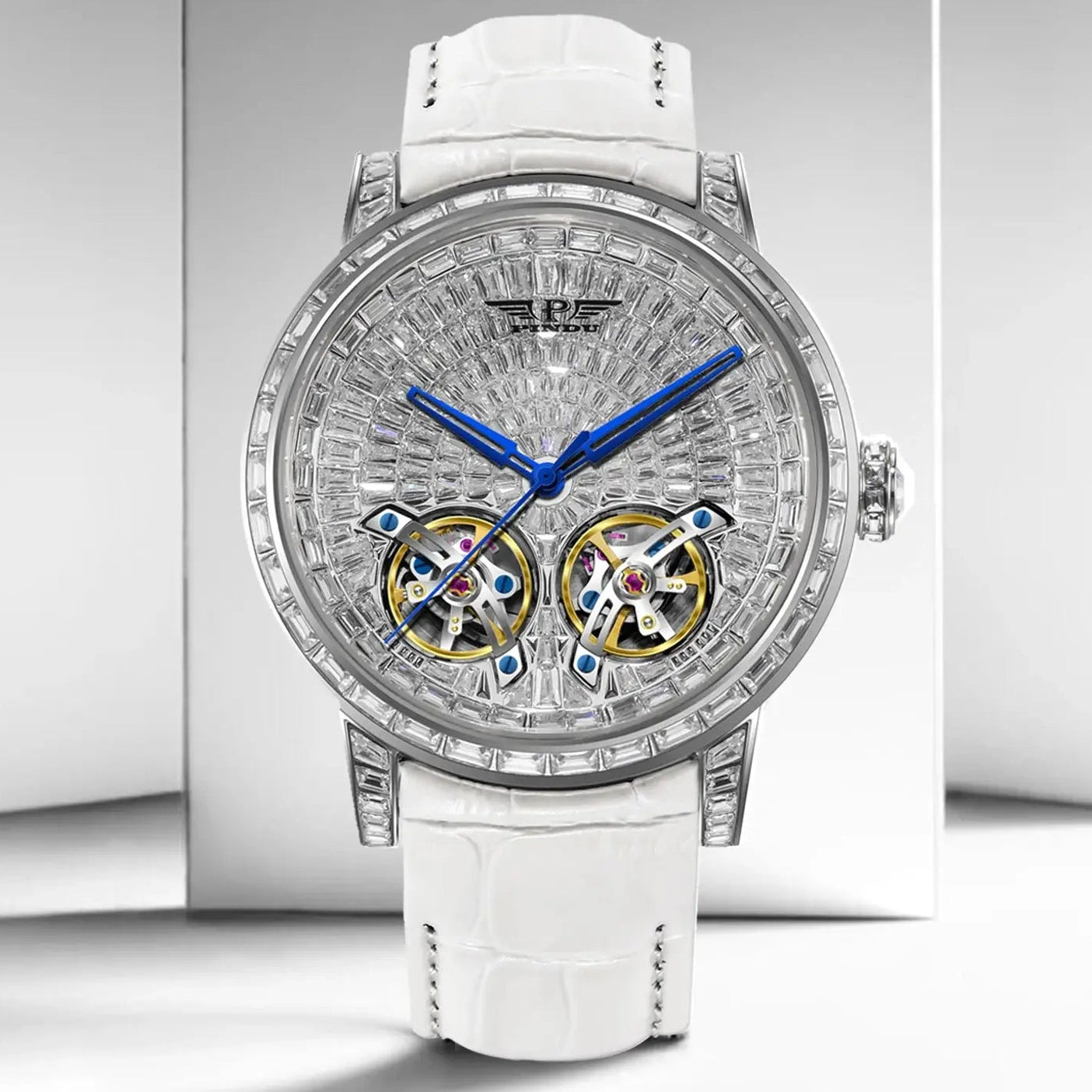 2026 PINDU Design New 46MM Diamond Mechanical Watch Men Top Luxury Double Flying Wheel Watch Sapphire Glass Waterproof Watch MEN Inspirational Watches
