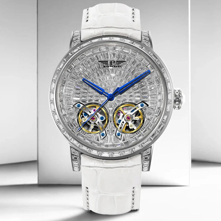 2026 PINDU Design New 46MM Diamond Mechanical Watch Men Top Luxury Double Flying Wheel Watch Sapphire Glass Waterproof Watch MEN Inspirational Watches