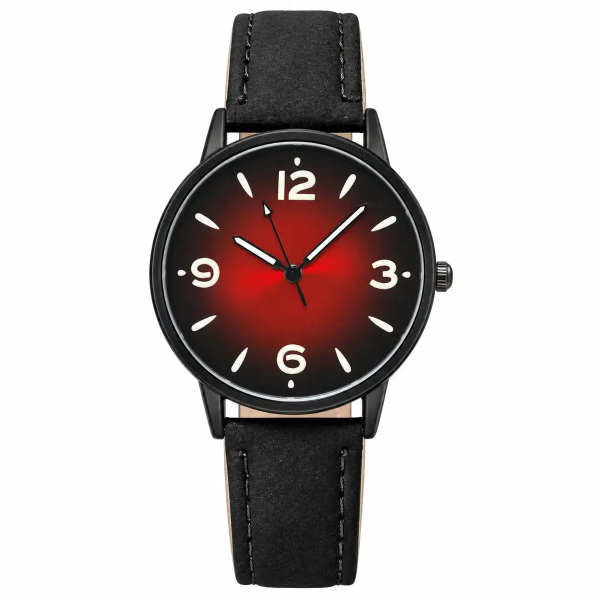 Women’s Minimalist Luminous Watch in Black Strap & Red Dial