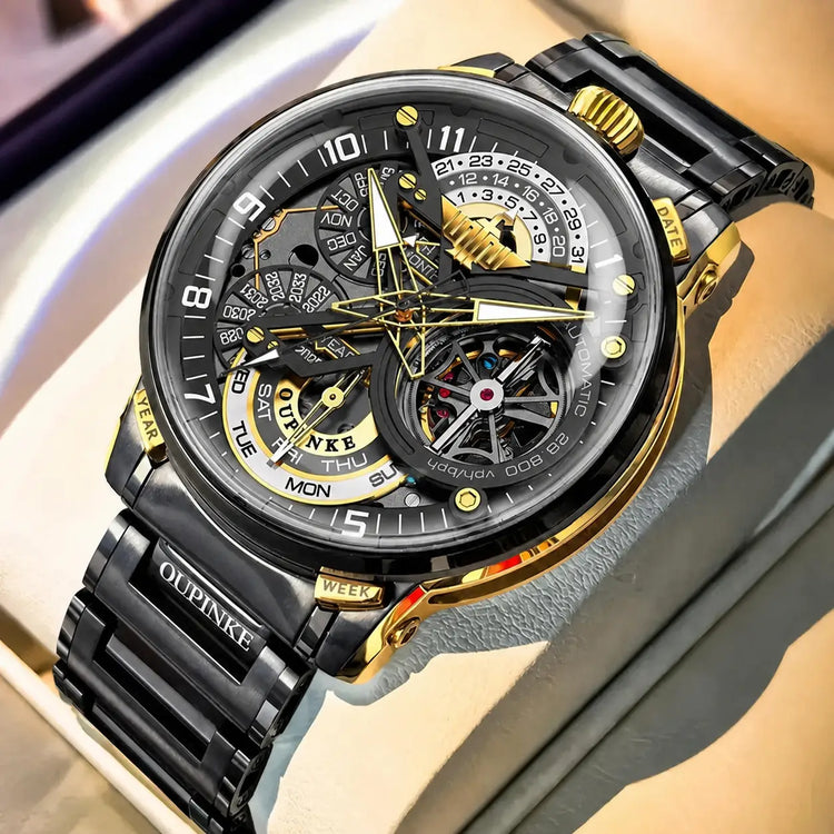 Automatic Skeleton Watch - All Black Gold
